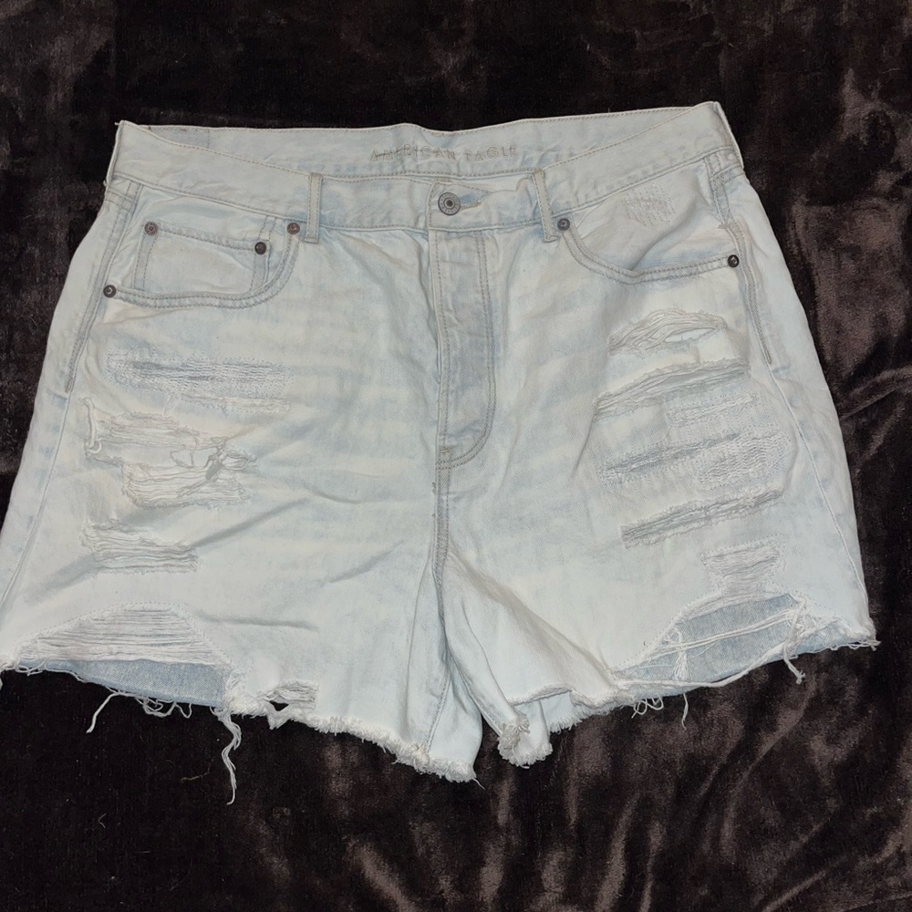 American Eagle Outfitters Light Wash Jean Shorts Distressed High-Rise
